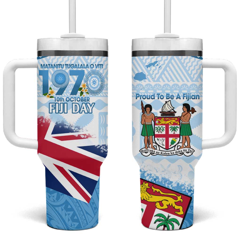 Fiji Day 1970 Tumbler With Handle Proud To Be A Fijian Tapa Pattern LT14 One Size: 40 oz Blue - Polynesian Pride