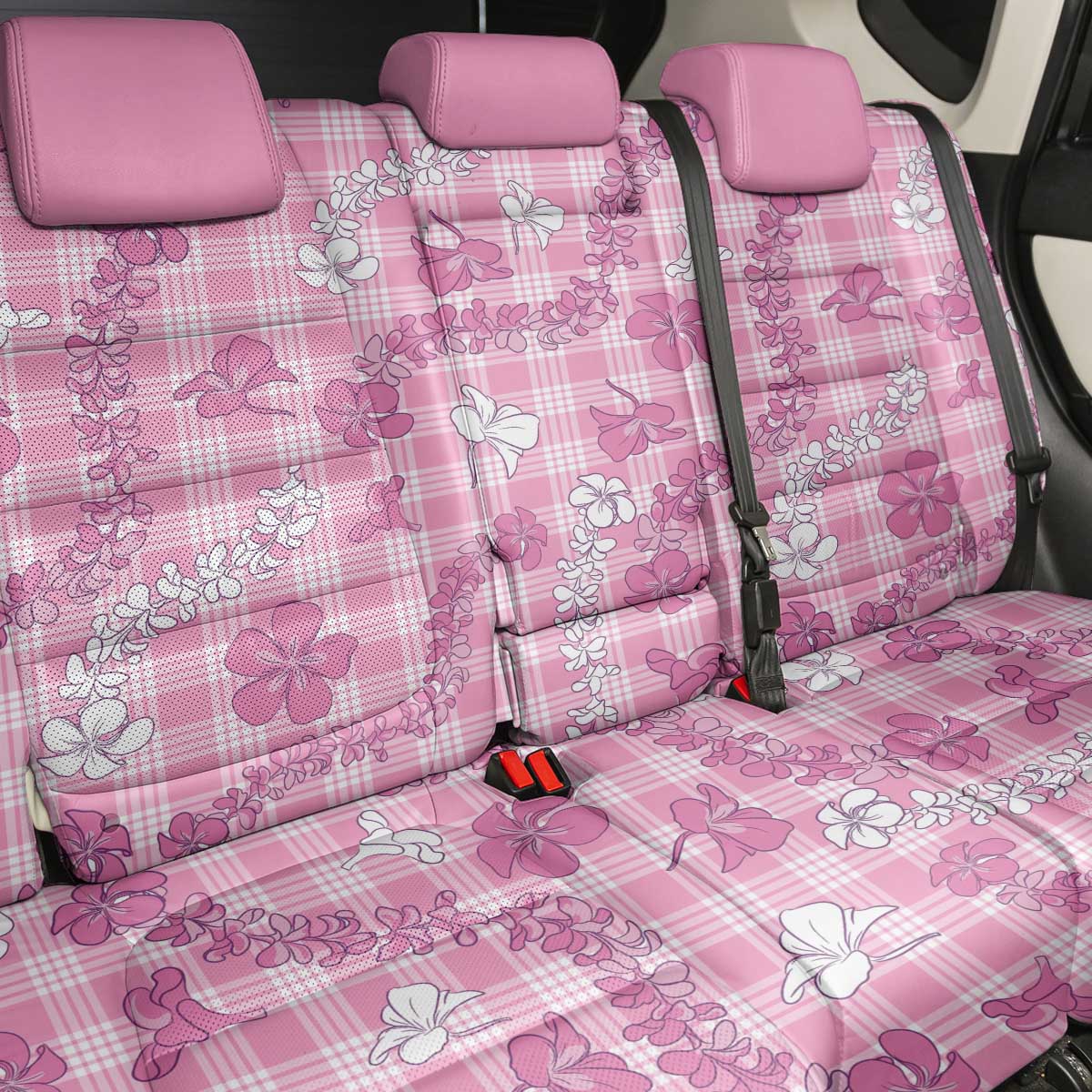 Alaka Aloha Hawaii Back Car Seat Cover Plumeria Lei With Palaka Motif - Polynesian Pride