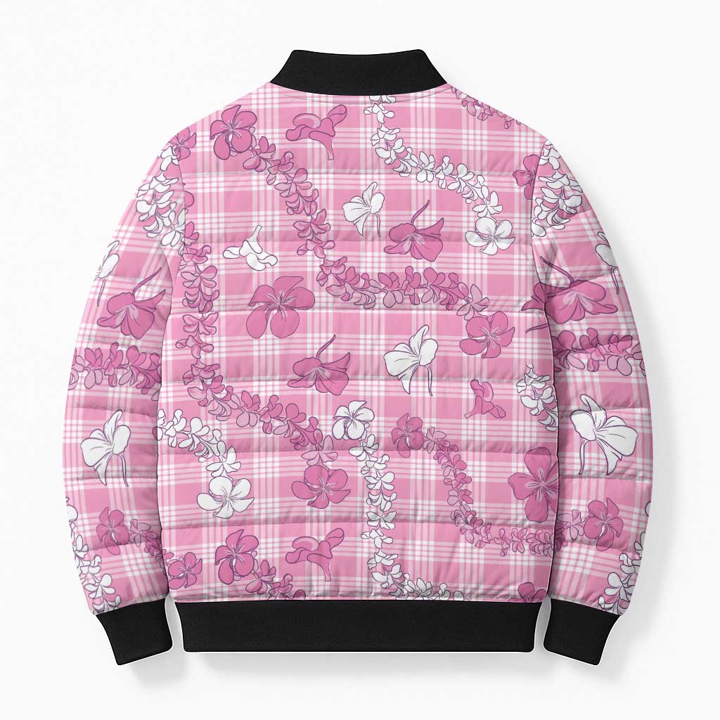 Alaka Aloha Hawaii Bomber Puffer Jacket Plumeria Lei With Palaka Motif - Polynesian Pride