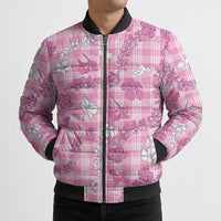 Alaka Aloha Hawaii Bomber Puffer Jacket Plumeria Lei With Palaka Motif - Polynesian Pride