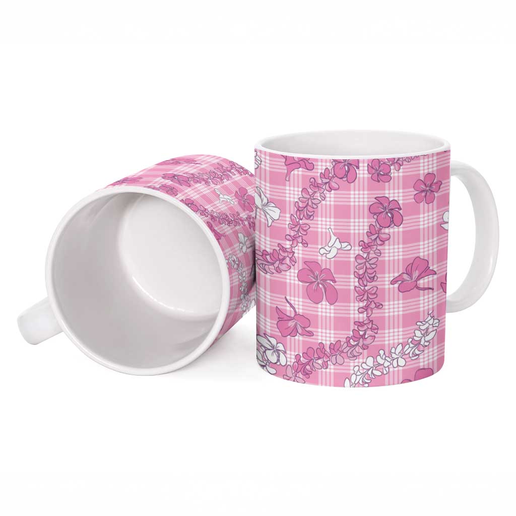 Alaka Aloha Hawaii Ceramic Mug Plumeria Lei With Palaka Motif - Polynesian Pride