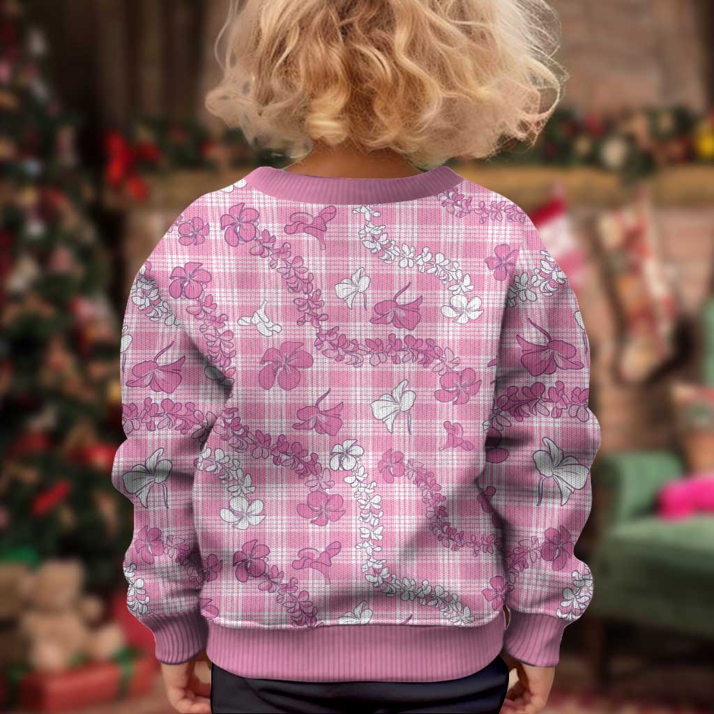 Alaka Aloha Hawaii Kid Ugly Christmas Sweater Plumeria Lei With Palaka Motif - Polynesian Pride