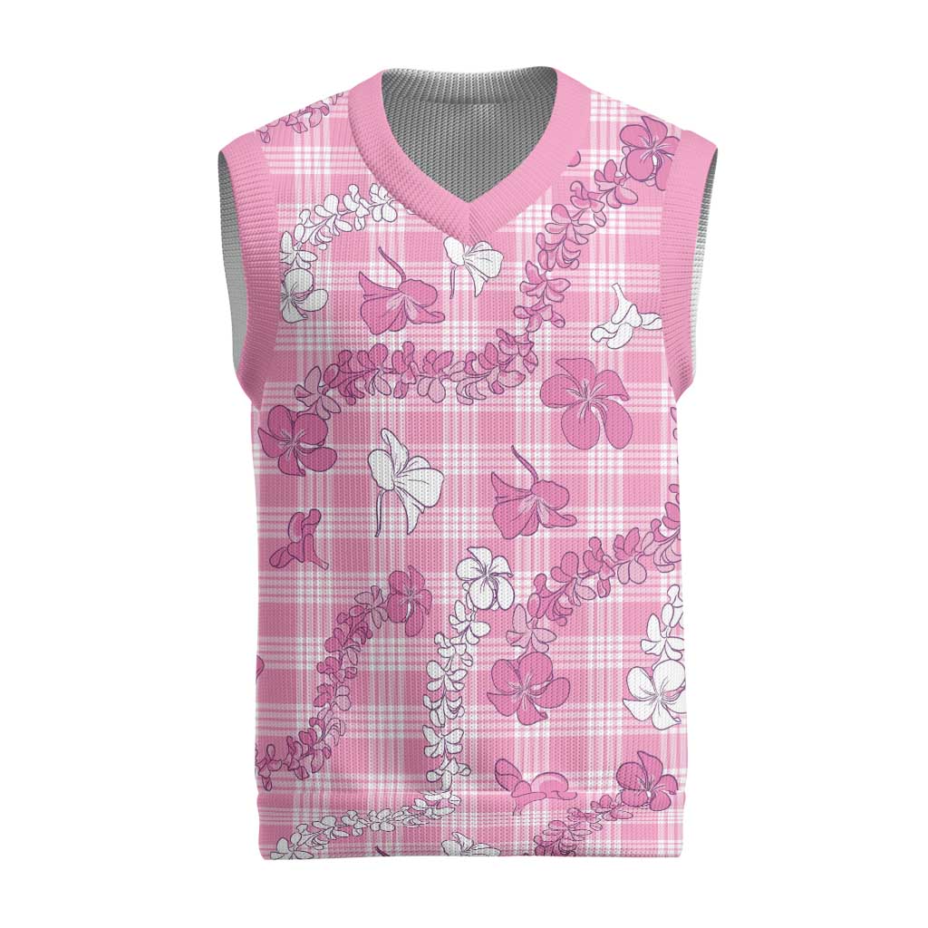 Alaka Aloha Hawaii Christmas Knitted V-Neck Vest Plumeria Lei With Palaka Motif - Polynesian Pride