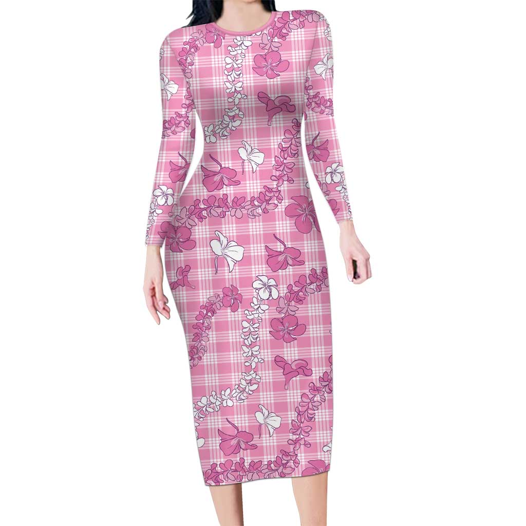 Alaka Aloha Hawaii Long Sleeve Bodycon Dress Plumeria Lei With Palaka Motif - Polynesian Pride