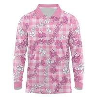 Alaka Aloha Hawaii Long Sleeve Polo Shirt Plumeria Lei With Palaka Motif LT14 Pink - Polynesian Pride