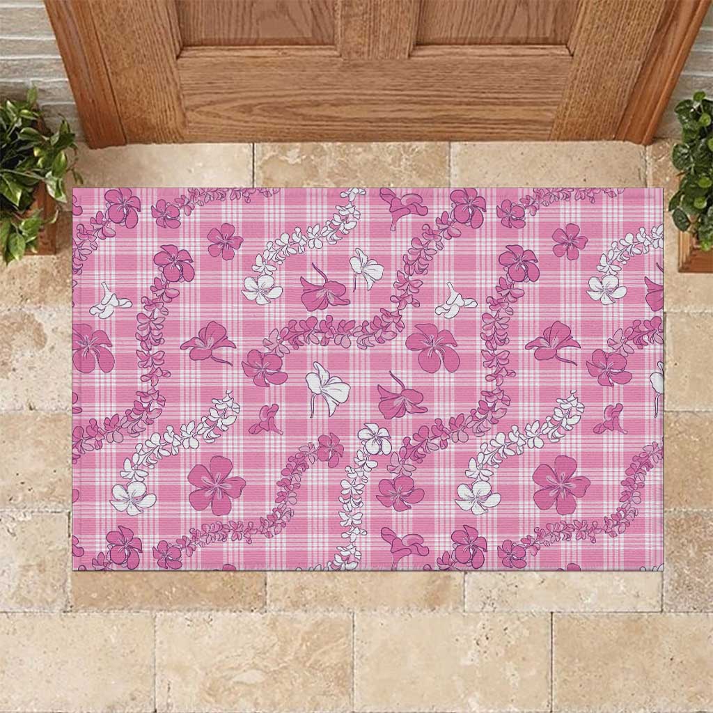 Alaka Aloha Hawaii Rubber Doormat Plumeria Lei With Palaka Motif - Polynesian Pride