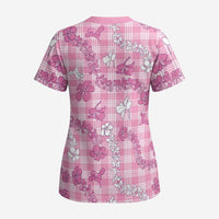 Alaka Aloha Hawaii Scrub Top Plumeria Lei With Palaka Motif - Polynesian Pride