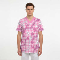 Alaka Aloha Hawaii Scrub Top Plumeria Lei With Palaka Motif - Polynesian Pride