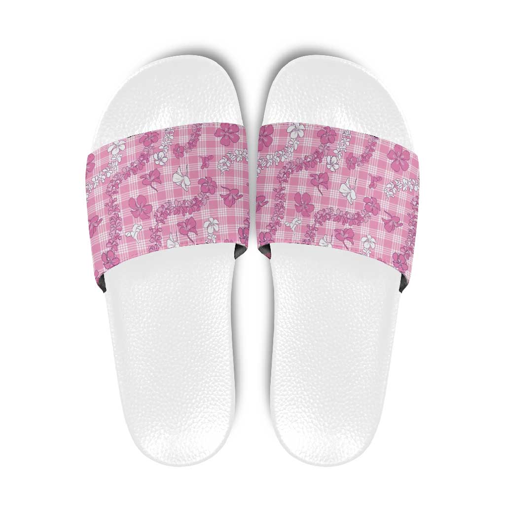 Alaka Aloha Hawaii Slide Sandals Plumeria Lei With Palaka Motif - Polynesian Pride