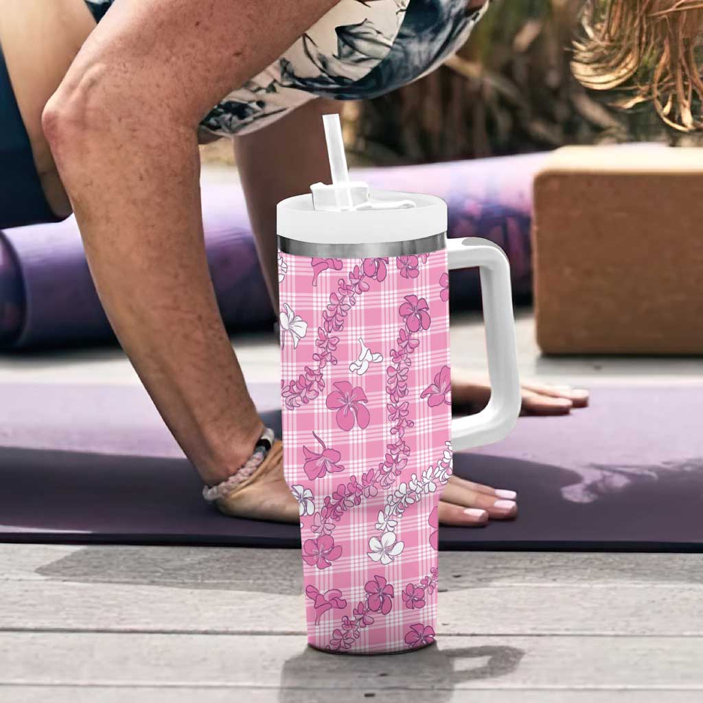 Alaka Aloha Hawaii Tumbler With Handle Plumeria Lei With Palaka Motif - Polynesian Pride