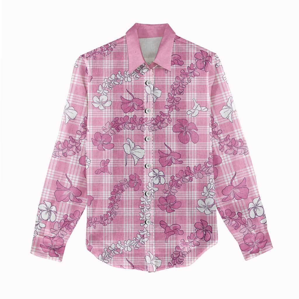 Alaka Aloha Hawaii Women Casual Shirt Plumeria Lei With Palaka Motif - Polynesian Pride