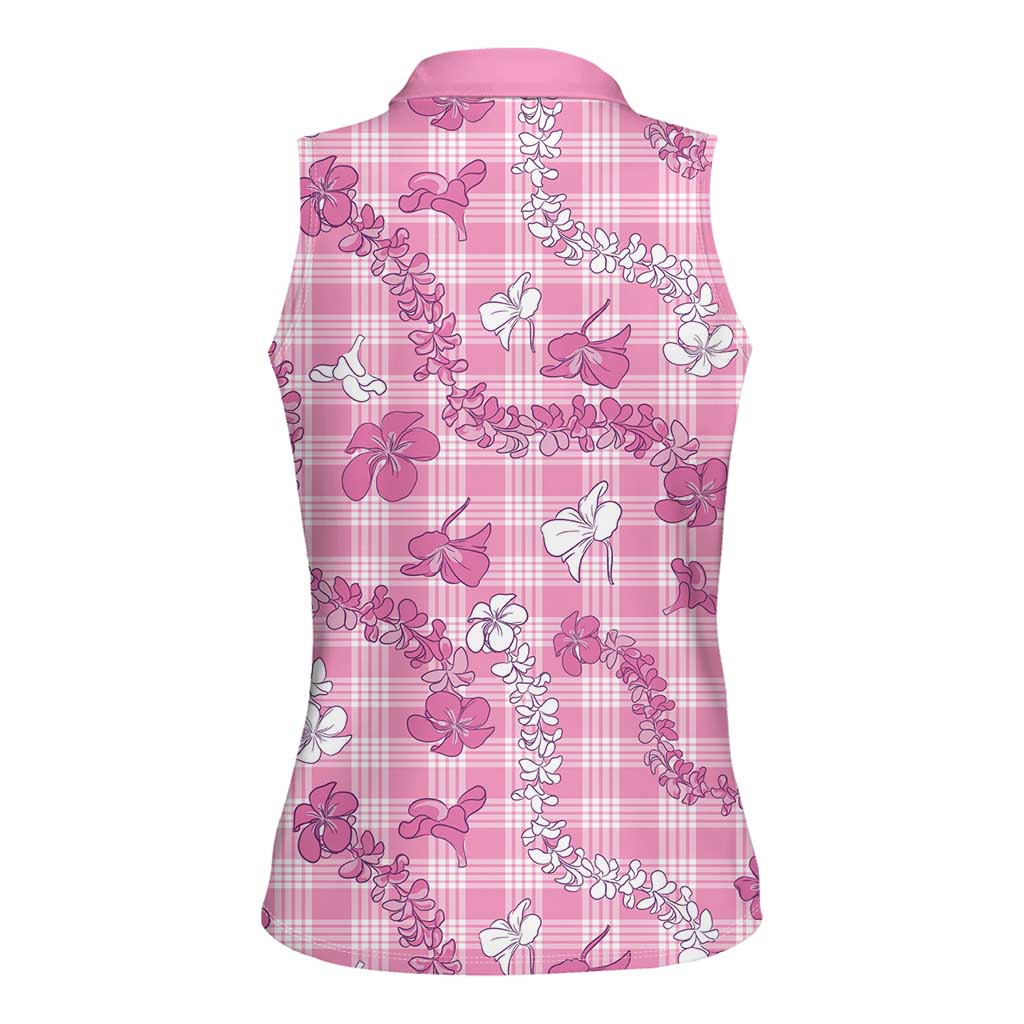 Alaka Aloha Hawaii Women Sleeveless Polo Shirt Plumeria Lei With Palaka Motif - Polynesian Pride