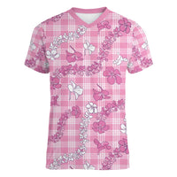 Alaka Aloha Hawaii Women V-Neck T-Shirt Plumeria Lei With Palaka Motif - Polynesian Pride