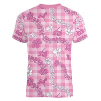 Alaka Aloha Hawaii Women V-Neck T-Shirt Plumeria Lei With Palaka Motif - Polynesian Pride