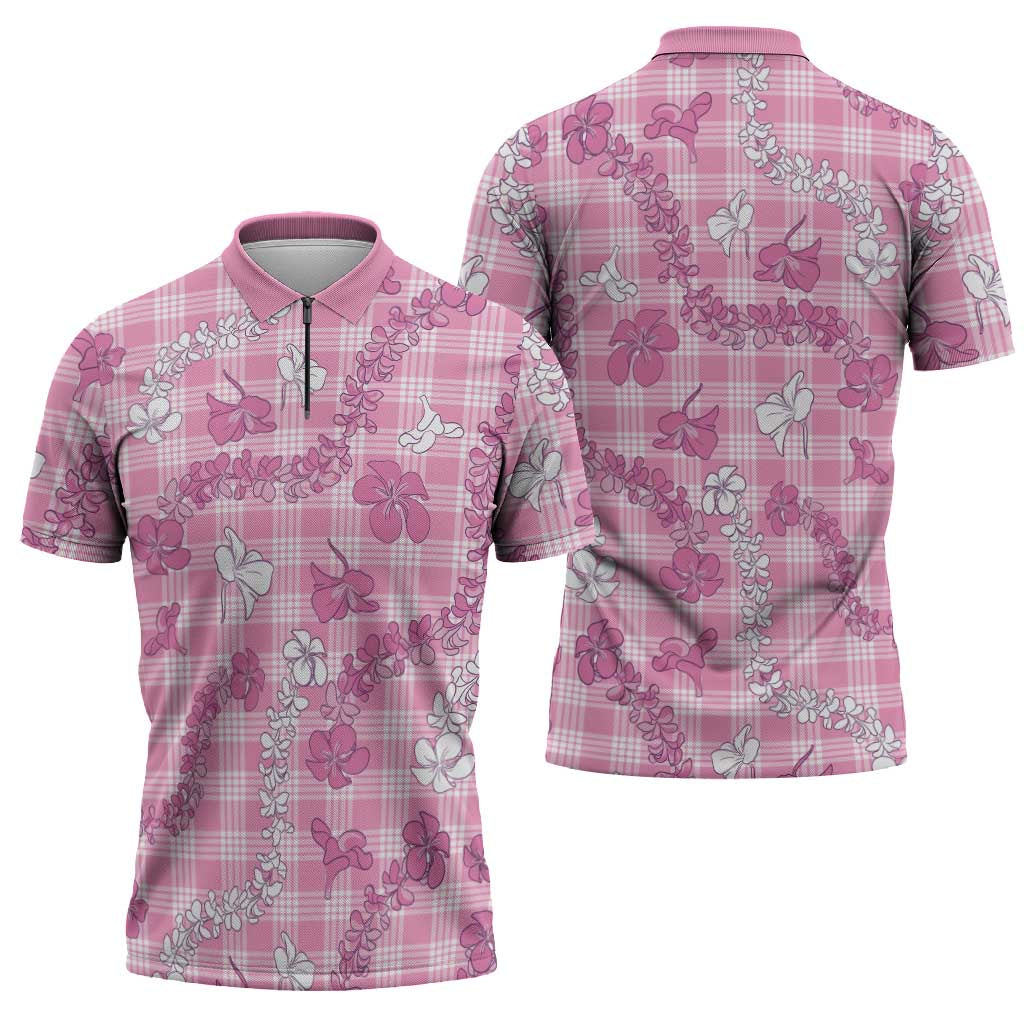 Alaka Aloha Hawaii Zipper Polo Shirt Plumeria Lei With Palaka Motif - Polynesian Pride