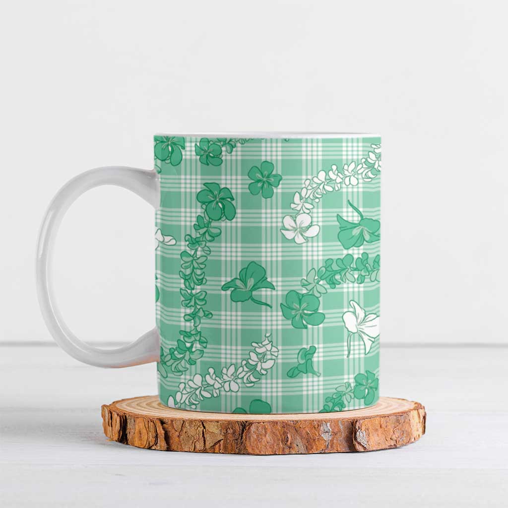 Omaomao Aloha Hawaii Ceramic Mug Plumeria Lei With Palaka Motif - Polynesian Pride