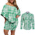 Omaomao Aloha Hawaii Couples Matching Off Shoulder Short Dress and Long Sleeve Button Shirt Plumeria Lei With Palaka Motif - Polynesian Pride
