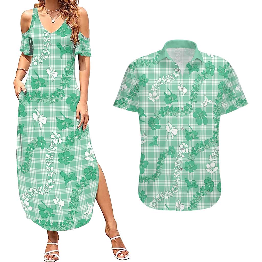 Omaomao Aloha Hawaii Couples Matching Summer Maxi Dress and Hawaiian Shirt Plumeria Lei With Palaka Motif - Polynesian Pride