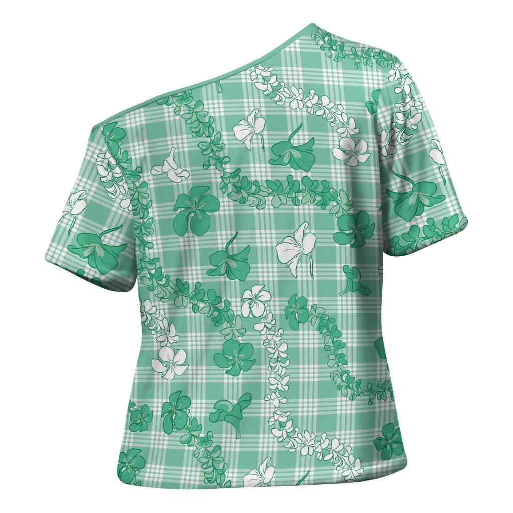 Omaomao Aloha Hawaii Cross Shoulder Shirt Plumeria Lei With Palaka Motif - Polynesian Pride