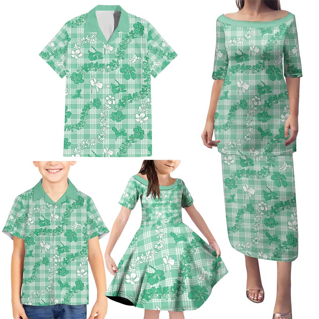 Omaomao Aloha Hawaii Family Matching Puletasi and Hawaiian Shirt Plumeria Lei With Palaka Motif - Polynesian Pride