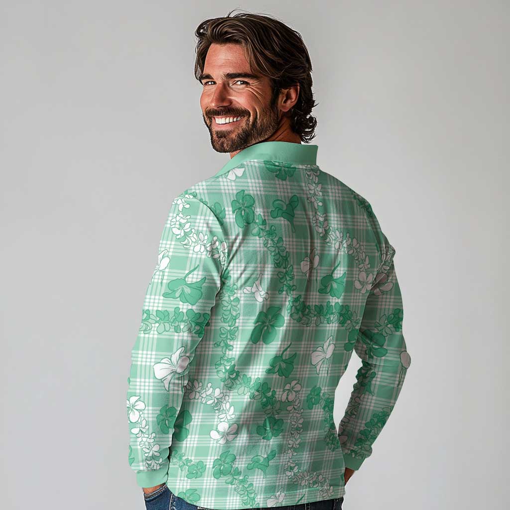 Omaomao Aloha Hawaii Long Sleeve Polo Shirt Plumeria Lei With Palaka Motif - Polynesian Pride