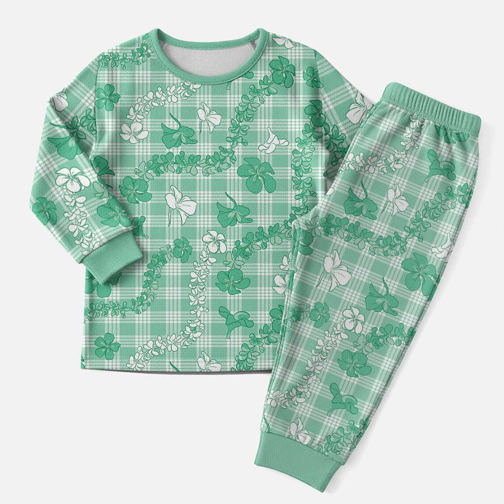 Omaomao Aloha Hawaii Christmas Pajama Set Plumeria Lei With Palaka Motif LT14 Men Green - Polynesian Pride