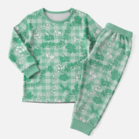 Omaomao Aloha Hawaii Christmas Pajama Set Plumeria Lei With Palaka Motif LT14 Men Green - Polynesian Pride