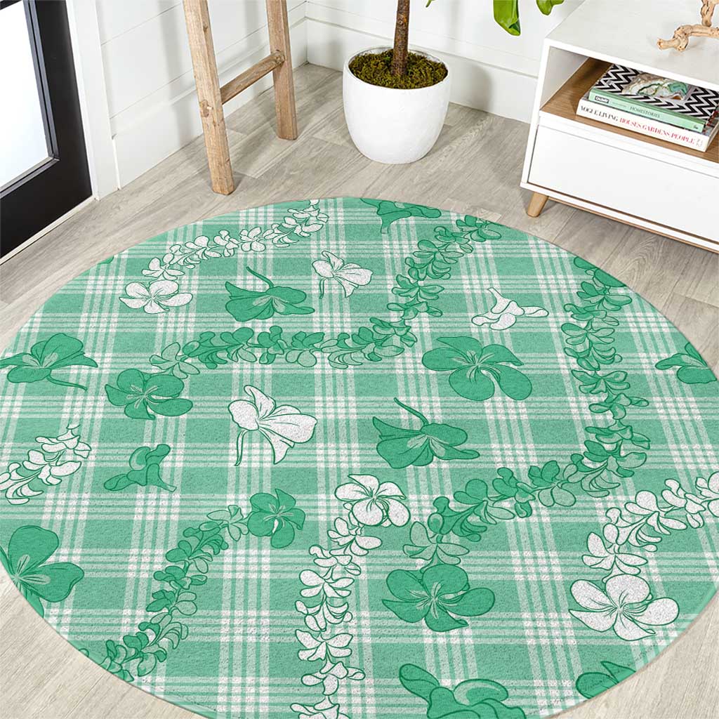 Omaomao Aloha Hawaii Round Carpet Plumeria Lei With Palaka Motif - Polynesian Pride