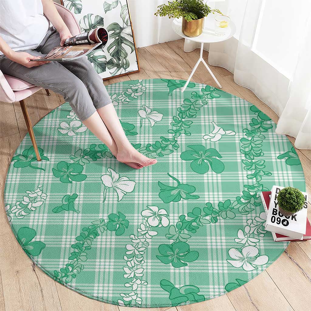 Omaomao Aloha Hawaii Round Carpet Plumeria Lei With Palaka Motif - Polynesian Pride