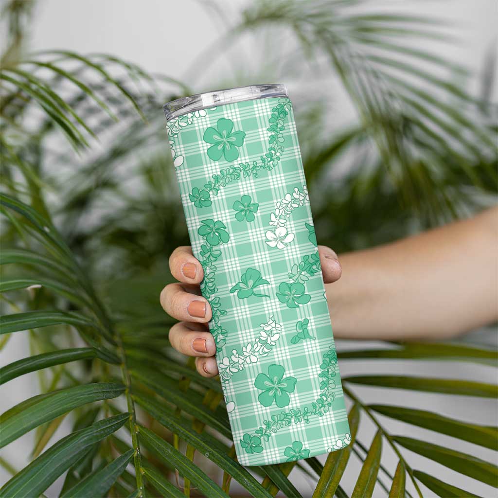 Omaomao Aloha Hawaii Skinny Tumbler Plumeria Lei With Palaka Motif - Polynesian Pride