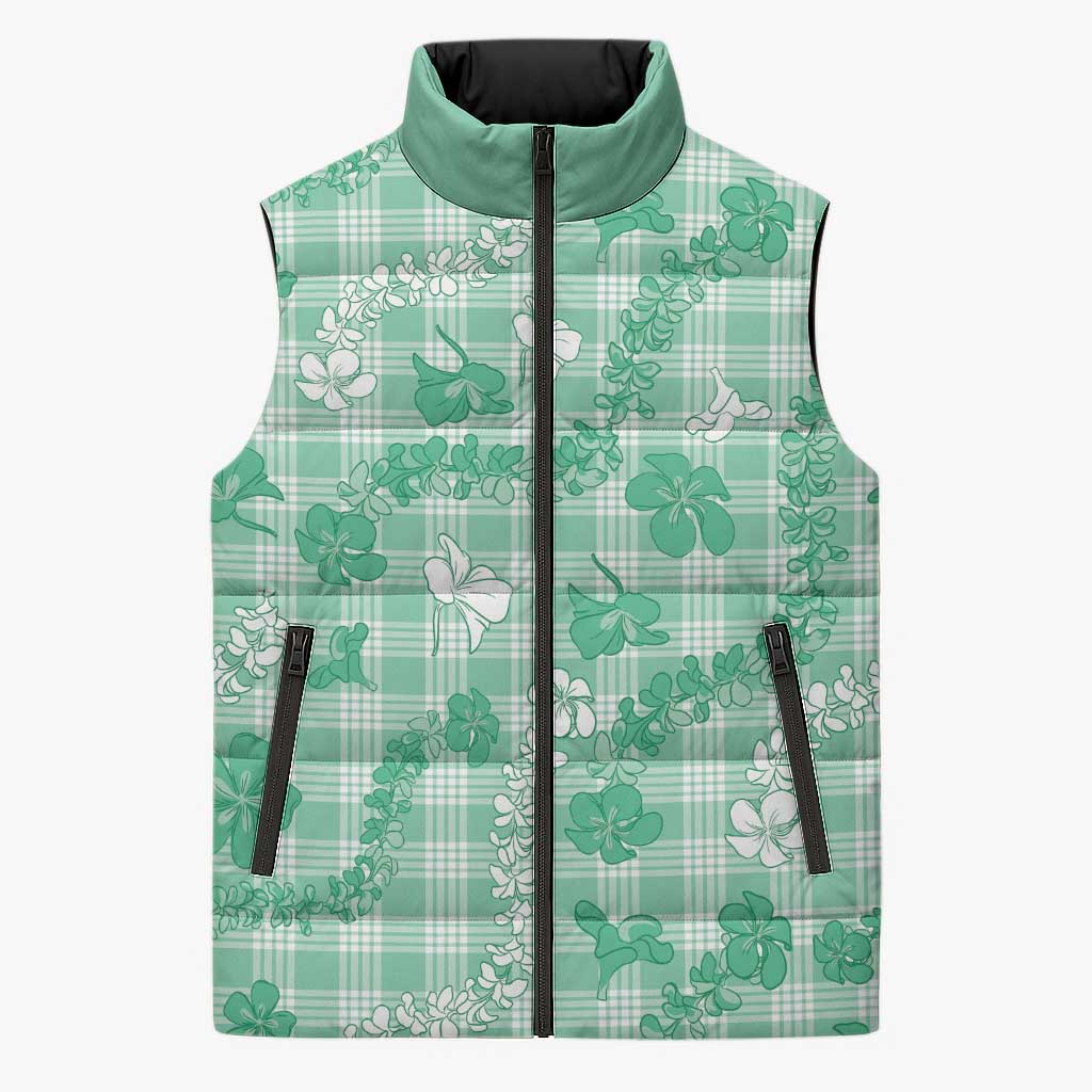 Omaomao Aloha Hawaii Sleeveless Puffer Jacket Plumeria Lei With Palaka Motif - Polynesian Pride