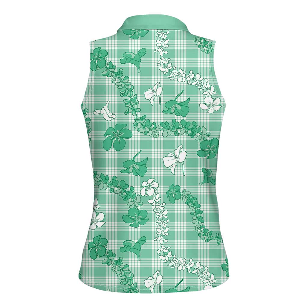 Omaomao Aloha Hawaii Women Sleeveless Polo Shirt Plumeria Lei With Palaka Motif - Polynesian Pride