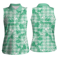 Omaomao Aloha Hawaii Women Sleeveless Polo Shirt Plumeria Lei With Palaka Motif - Polynesian Pride