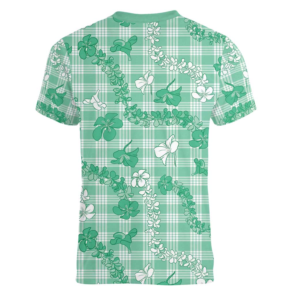 Omaomao Aloha Hawaii Women V-Neck T-Shirt Plumeria Lei With Palaka Motif - Polynesian Pride