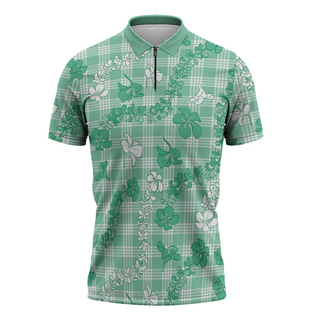 Omaomao Aloha Hawaii Zipper Polo Shirt Plumeria Lei With Palaka Motif - Polynesian Pride