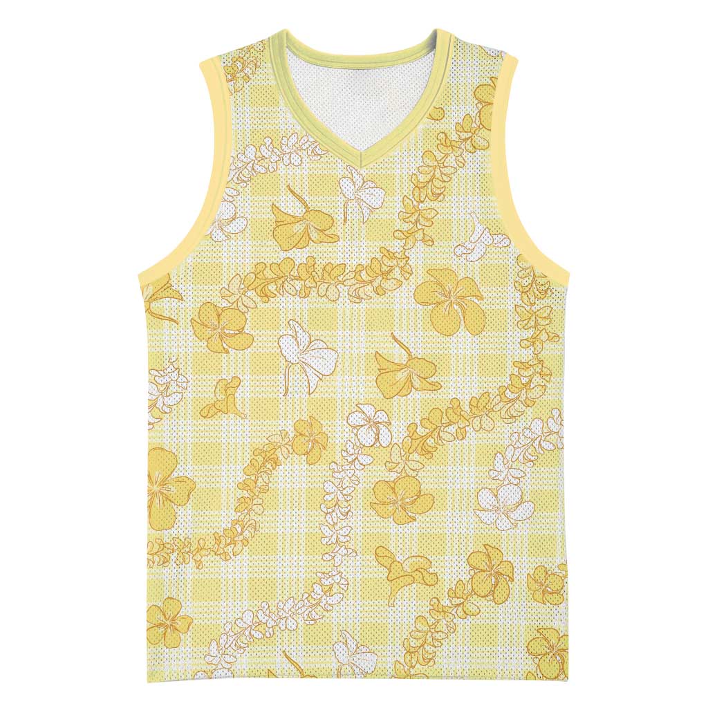 Melemele Aloha Hawaii Basketball Jersey Plumeria Lei With Palaka Motif - Polynesian Pride