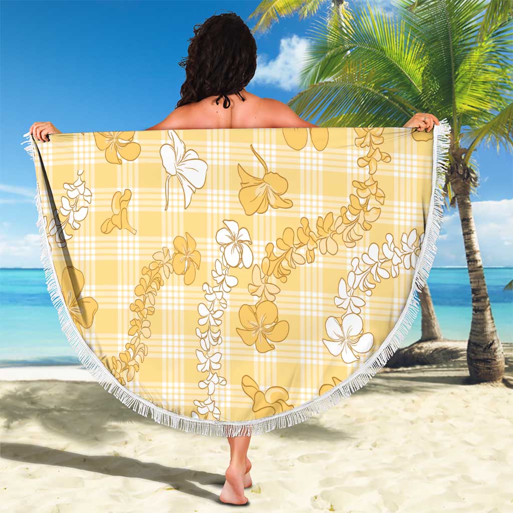 Melemele Aloha Hawaii Beach Blanket Plumeria Lei With Palaka Motif - Polynesian Pride