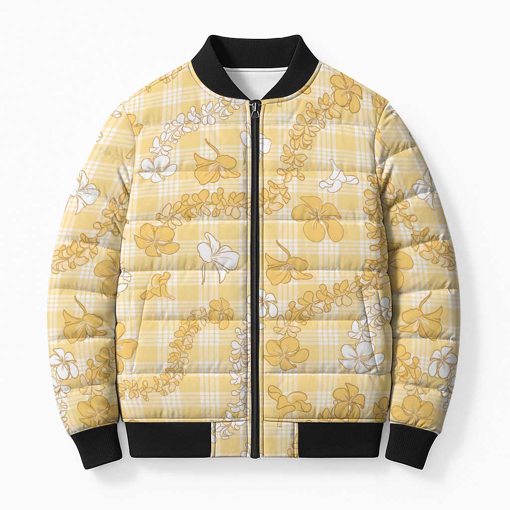 Melemele Aloha Hawaii Bomber Puffer Jacket Plumeria Lei With Palaka Motif - Polynesian Pride