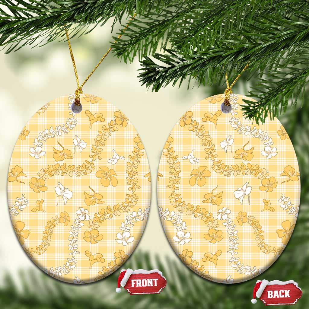 Melemele Aloha Hawaii Ceramic Ornament Plumeria Lei With Palaka Motif - Polynesian Pride