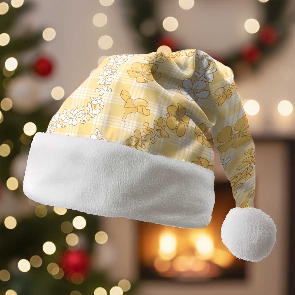 Melemele Aloha Hawaii Christmas Santa Hat Plumeria Lei With Palaka Motif - Polynesian Pride
