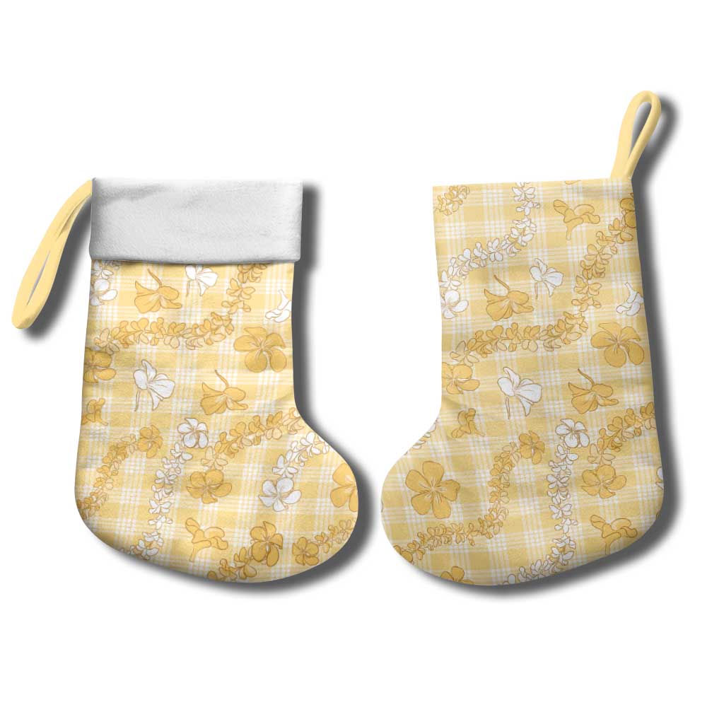 Melemele Aloha Hawaii Christmas Stocking Plumeria Lei With Palaka Motif - Polynesian Pride
