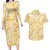 Melemele Aloha Hawaii Couples Matching Long Sleeve Bodycon Dress and Hawaiian Shirt Plumeria Lei With Palaka Motif - Polynesian Pride