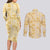 Melemele Aloha Hawaii Couples Matching Long Sleeve Bodycon Dress and Long Sleeve Button Shirt Plumeria Lei With Palaka Motif - Polynesian Pride