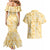 Melemele Aloha Hawaii Couples Matching Mermaid Dress and Hawaiian Shirt Plumeria Lei With Palaka Motif - Polynesian Pride