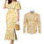 Melemele Aloha Hawaii Couples Matching Mermaid Dress and Long Sleeve Button Shirt Plumeria Lei With Palaka Motif - Polynesian Pride