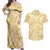 Melemele Aloha Hawaii Couples Matching Off Shoulder Maxi Dress and Hawaiian Shirt Plumeria Lei With Palaka Motif - Polynesian Pride