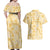 Melemele Aloha Hawaii Couples Matching Off Shoulder Maxi Dress and Hawaiian Shirt Plumeria Lei With Palaka Motif - Polynesian Pride