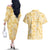 Melemele Aloha Hawaii Couples Matching Off The Shoulder Long Sleeve Dress and Hawaiian Shirt Plumeria Lei With Palaka Motif - Polynesian Pride