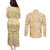 Melemele Aloha Hawaii Couples Matching Puletasi and Long Sleeve Button Shirt Plumeria Lei With Palaka Motif - Polynesian Pride