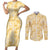 Melemele Aloha Hawaii Couples Matching Short Sleeve Bodycon Dress and Long Sleeve Button Shirt Plumeria Lei With Palaka Motif - Polynesian Pride